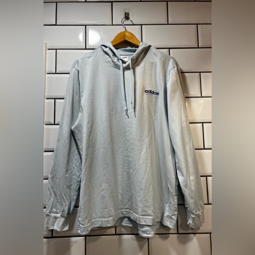 Light Blue Adidas Hooded Long Sleeve T-Shirt
